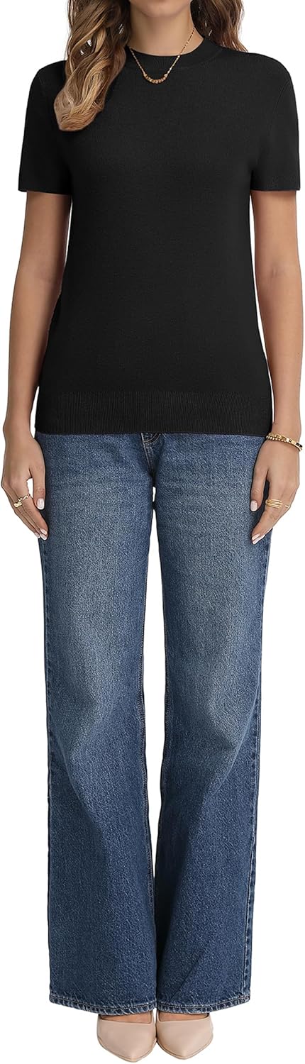 QUALFORT Womens Short Sleeve Sweater Lightweight Crew Neck Knit Business Casual Office Wear Summer Thin Sweater Tops - Image 5