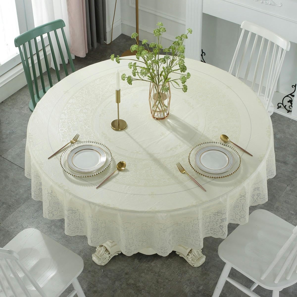 Nappe en PVC Résistante à l'Huile Ronde Fleurie Facile à Essuyer