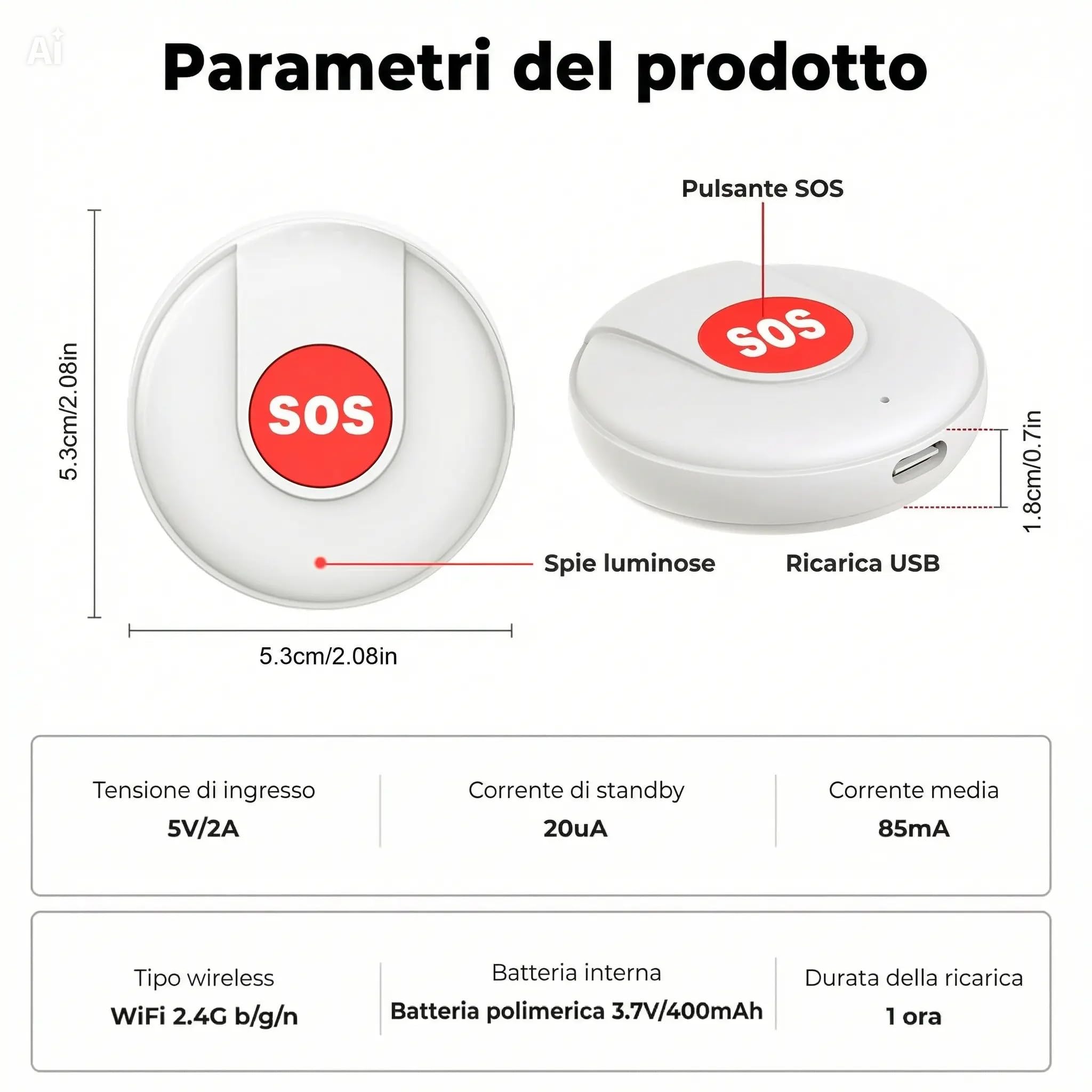 Senioren und Kinder: Persönlicher Alarm mit Notfalltaste. Kompatibel mit Tuya und Smart Life App. Benachrichtigung auf dem Telefon, keine SIM-Karte. Lange Akkulaufzeit. (Schwarz)