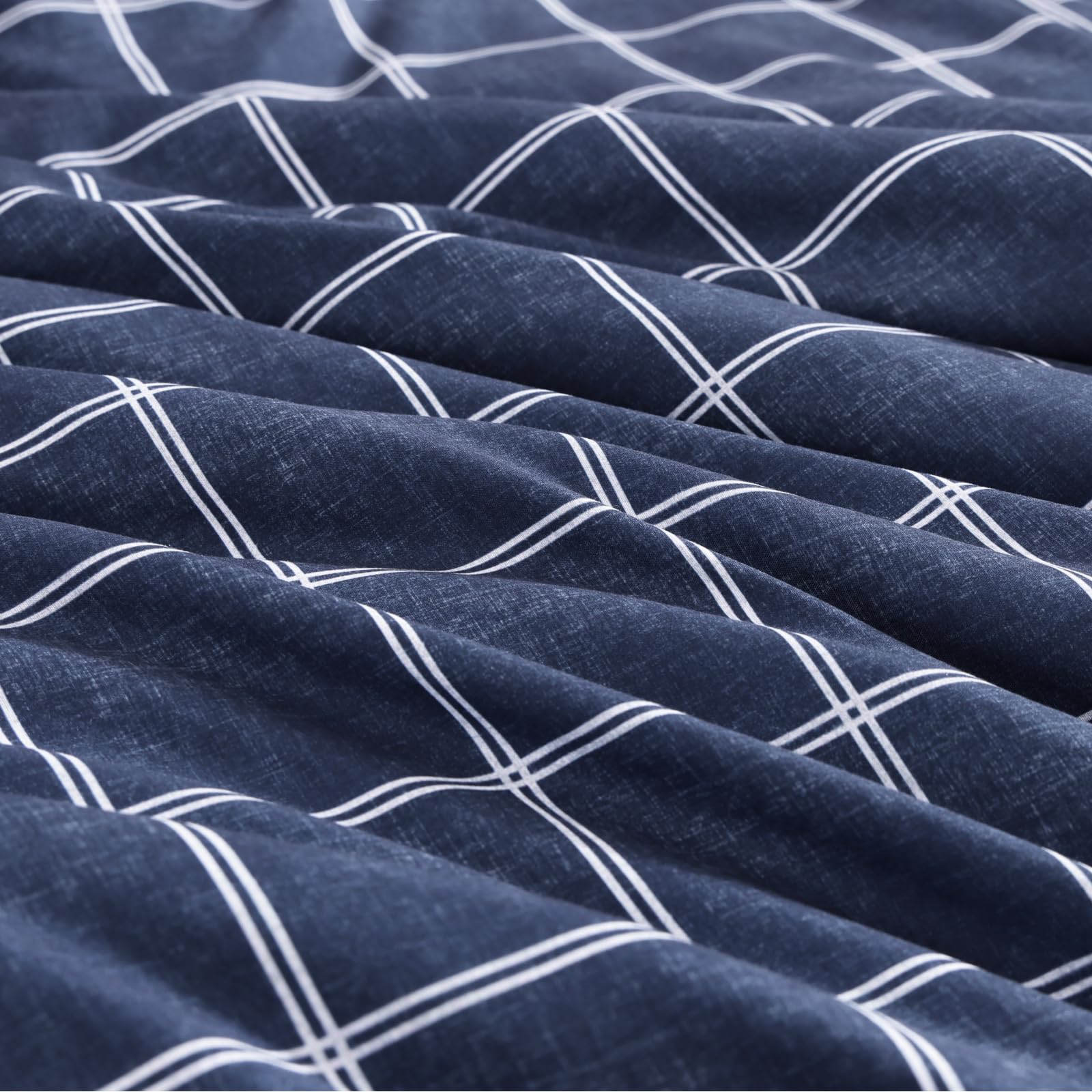 Plaid Queen Schmusetuch Set dunkelblau 7-teilig Wendebett in einer Tasche | Farmhouse Bettwäsche-Set, kariert, für Jungen, Mädchen, Teenager, mit Laken, Kissenbezügen und Kissenbezügen