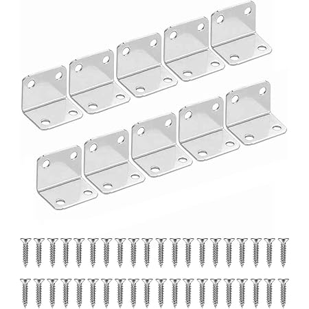 Amazon Doyeemei L字金具 10個入り M4 16ネジ40個付き 角かっこ 家具棚l字型直角鉄製ブラケット ステンレス製 家具ブロンズトーン用 ｌ字アングルブラケット 棚受け金具 コーナーブレース 10pcs 25 25 32mm 棚受