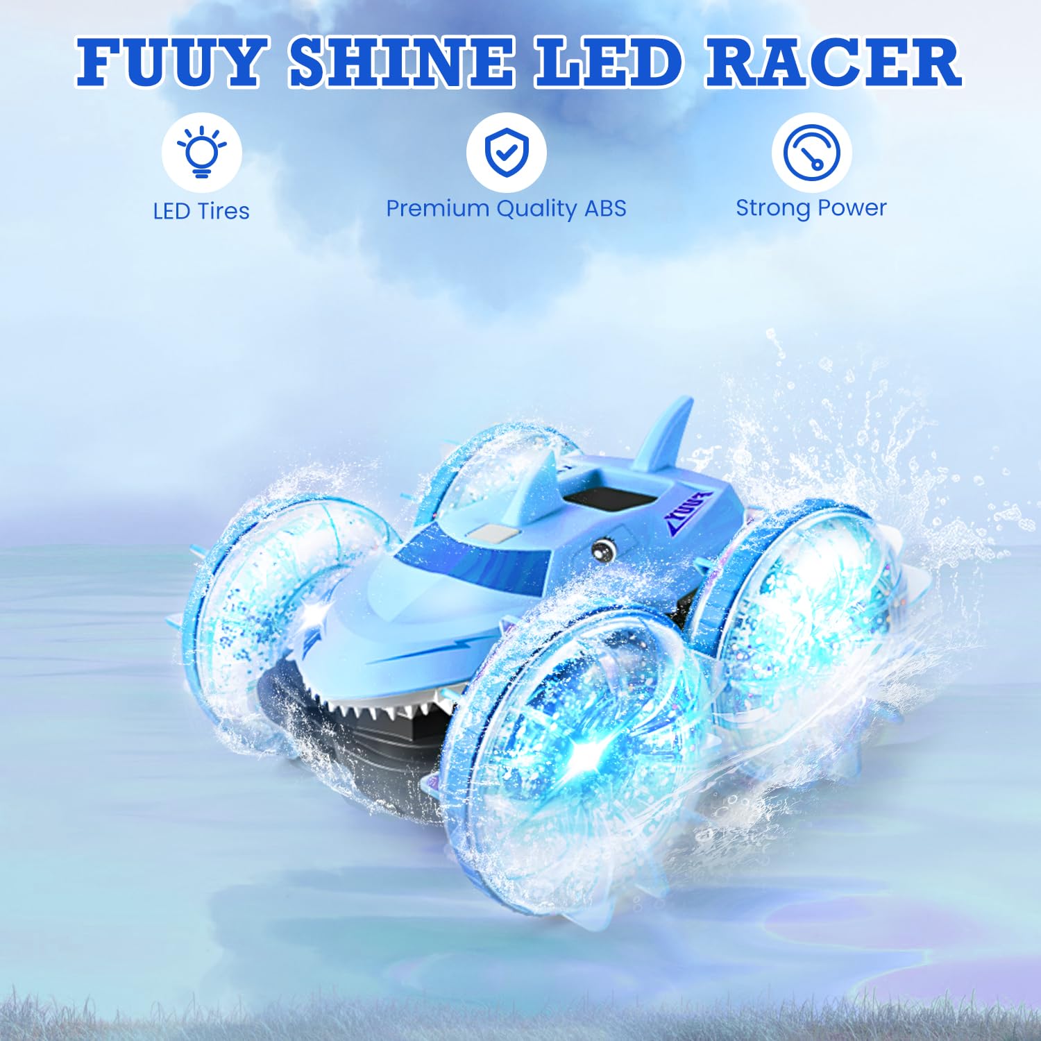 FUUY 4WD Fast RC Stunt Car RC Submarine Super Power Amphibious Monster Jam Trucks Double-Sided Racing 360Â°Rotate Waterproof Remote Control Boat for Kid Pool Beach Toys for Kids 3-10