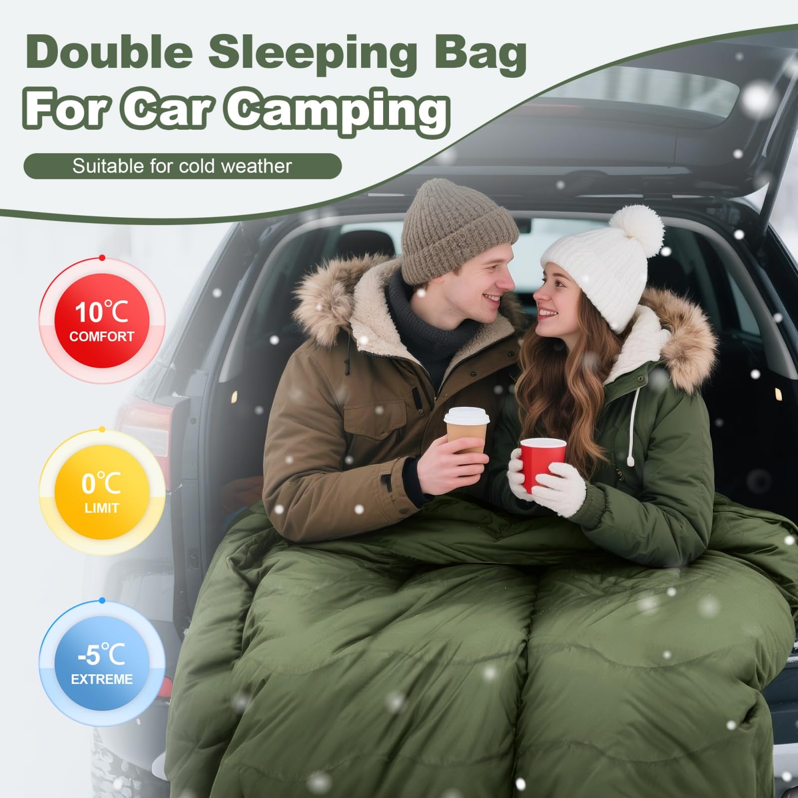 Doppelschlafsack 2 Personen 230x150cm – Flanell-Deckenschlafsack | Weiches Flanell-Futter, wasserdichtes Außenmaterial, ideal für Camping, Wohnmobil &Festival, geräumig für 2, warm & kuschelig