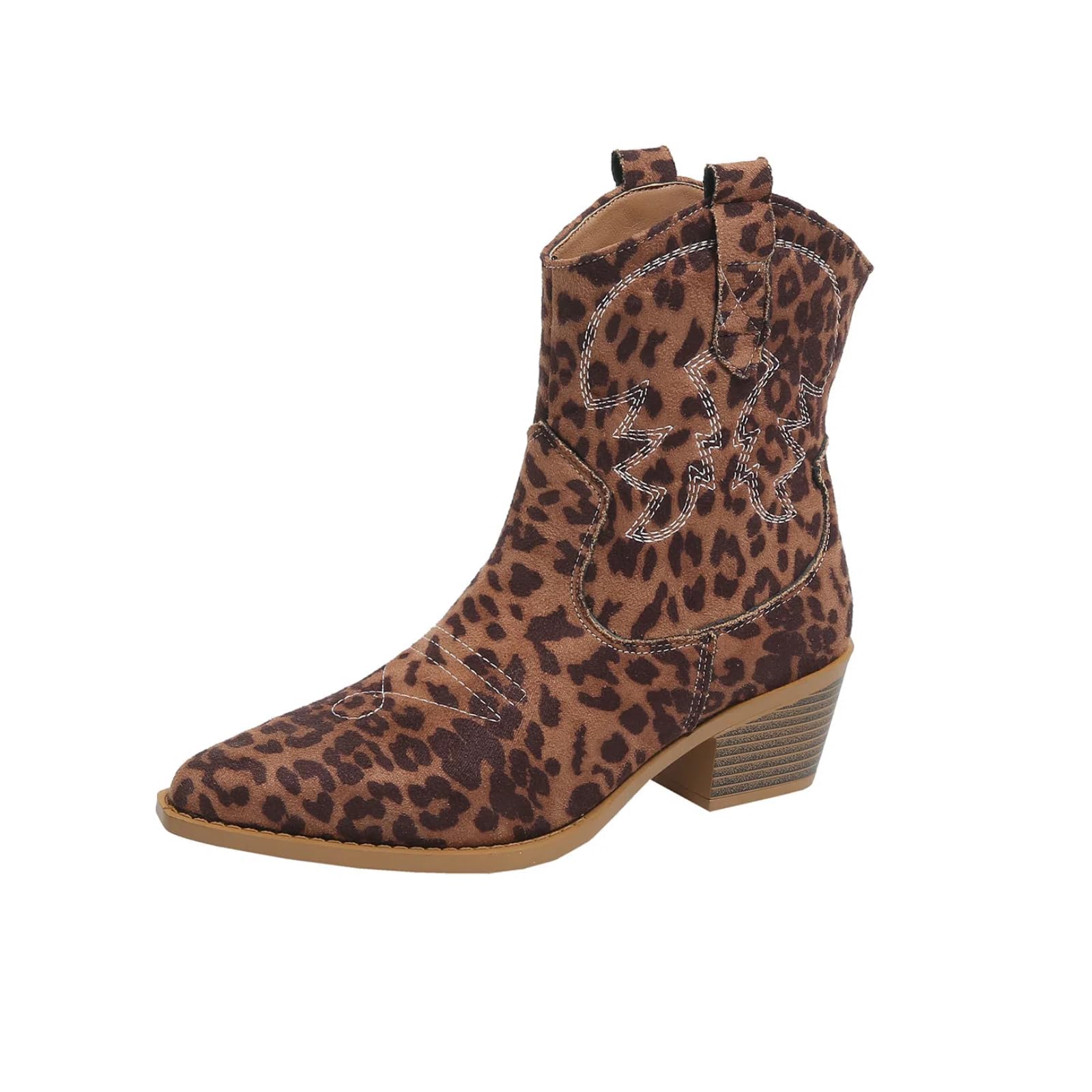 Womens Short-Barrel Western Cowboy Boots With Suede Thick Heels and Pointed V-Neck Slim British Style Retro Short Boots