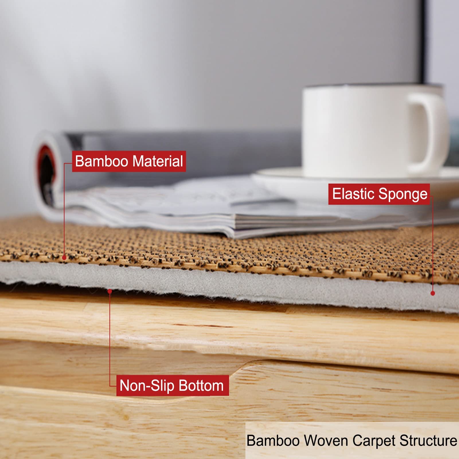 Naturfasern Bambus Teppich, 2 cm Dicker, Rutschfester Wohnzimmer-Teppich, Schwammfüllung Antikollisions-Bodenmatte Im Japanischen Stil for Büro-Balkon-Eingang