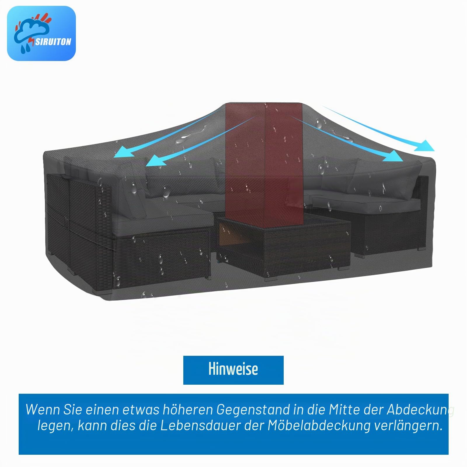 SIRUITON Abdeckung für Gartenmöbel Rechteckige SitzgarniturenWasserdicht Sitzgruppe Abdeckhaube Schutzhülle Gartentische und Möbelsets Gartenmöbel Sofa Staubdicht Outdoor Schwarz 250x250x90cm