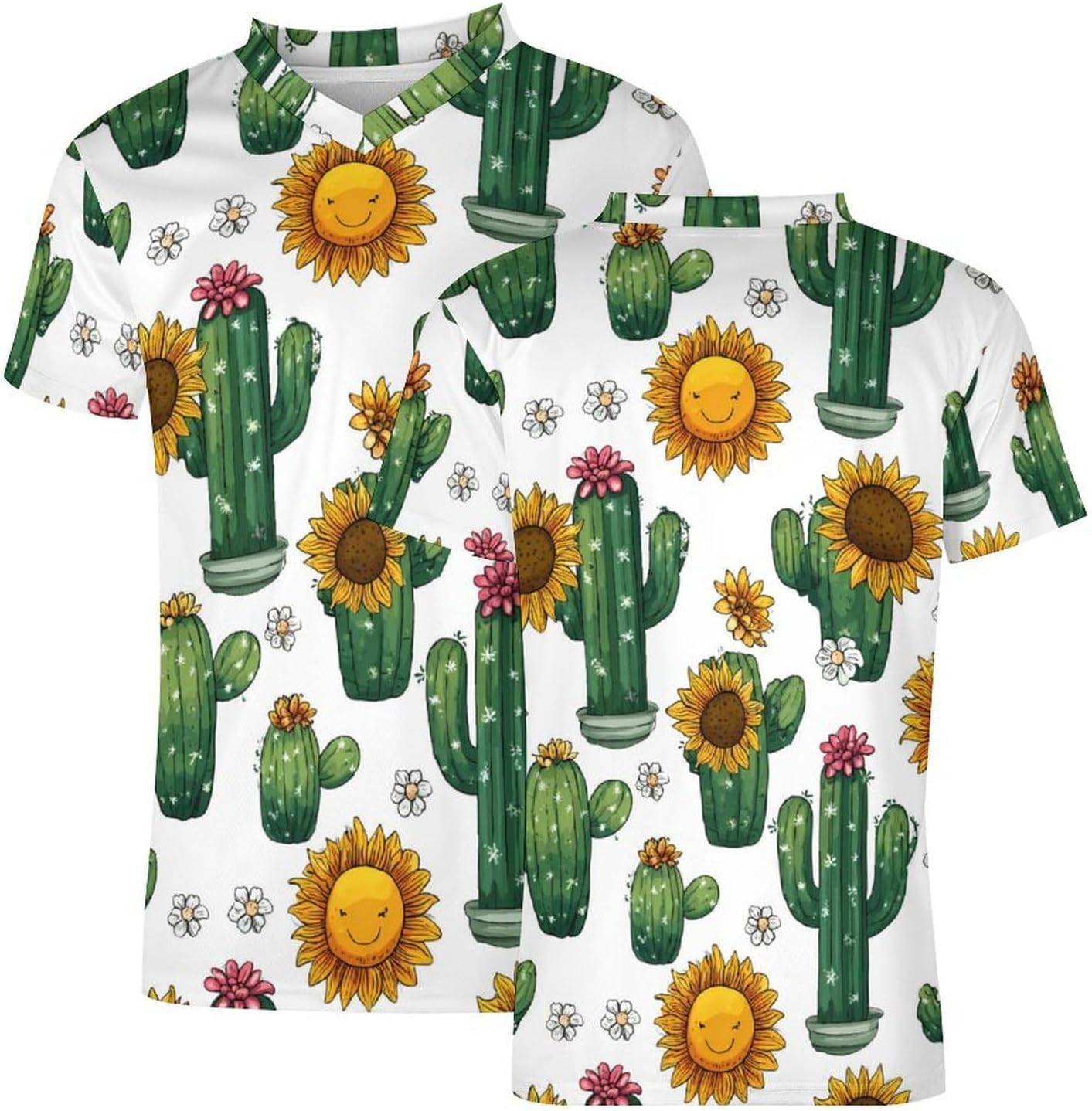 Cactus Sunflower Flower Mens V Neck Soccer Jersey Quick Dry Breathable Short Sleeve T Shirt Sports Football Tops 6X-Large