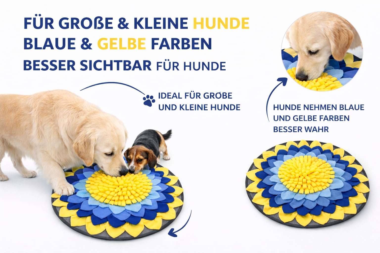Schnüffelteppich Hund, Schnüffelfuttermatte für Training, Hundespielzeug, Haustierbedarf, Haustier Futtermatte, Gelb und Blau, Blumen Muster, Fleece Material