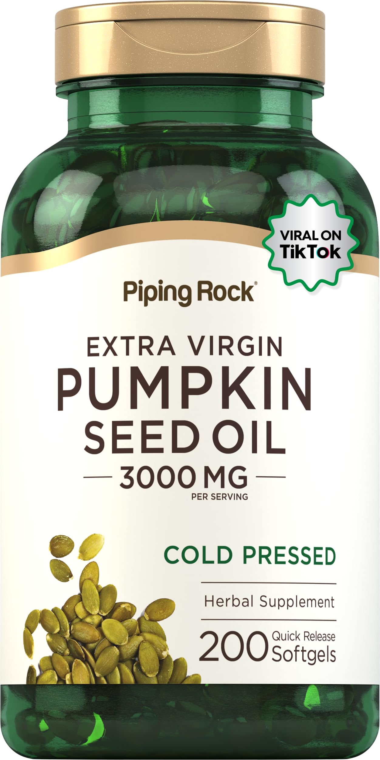 Pumpkin Seed Oil Softgel Capsules | 3000mg | 200 Count | Cold Pressed Herbal Supplement | Extra Virgin | Non-GMO, Gluten Free
