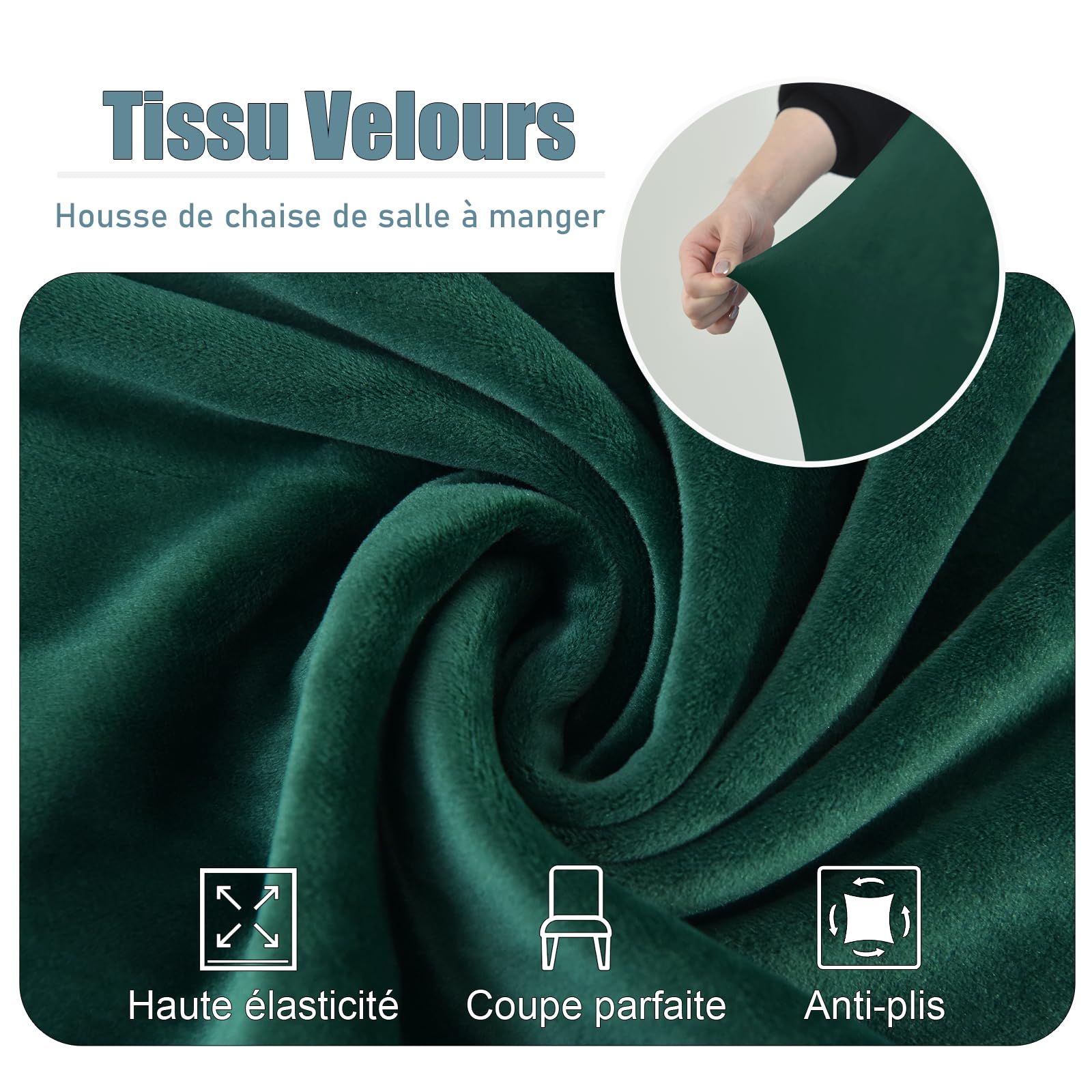 qiden Housses De Chaise De Salle à Manger en Velours, Housse Extensible pour Grande Chaise, Housse De Chaise à Dossier Haut Protecteur De Chaise XL-Vert foncé-Pack of 6