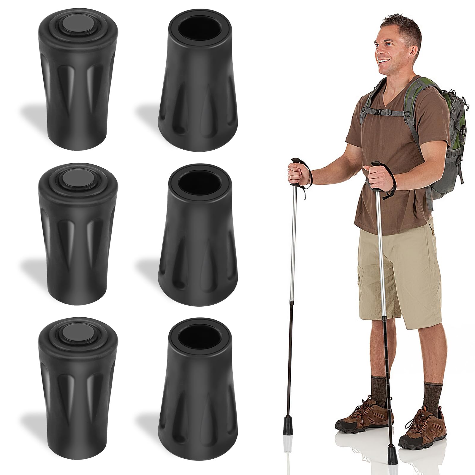 Nordic Walking Stöcke Gummipuffer 6 Stück, Gummipuffer für Wanderstöcke, Wanderstöcke Gummipuffers, Ersatz Gummi Puffer Durchmesser 11mm für Wanderstöckes Asphalt Kies Berge Wandern