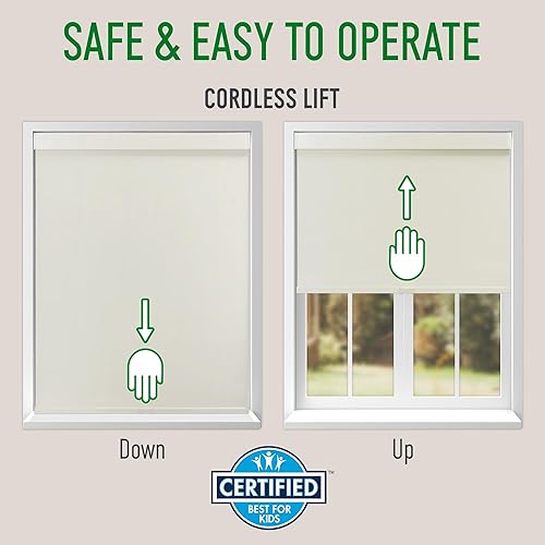 Miniatura 3 de CALYX INTERIORS Persiana enrollable opaca con cenefa, aislante térmico, sin cable, 34 pulgadas de ancho x 60 pulgadas de alto, color crema