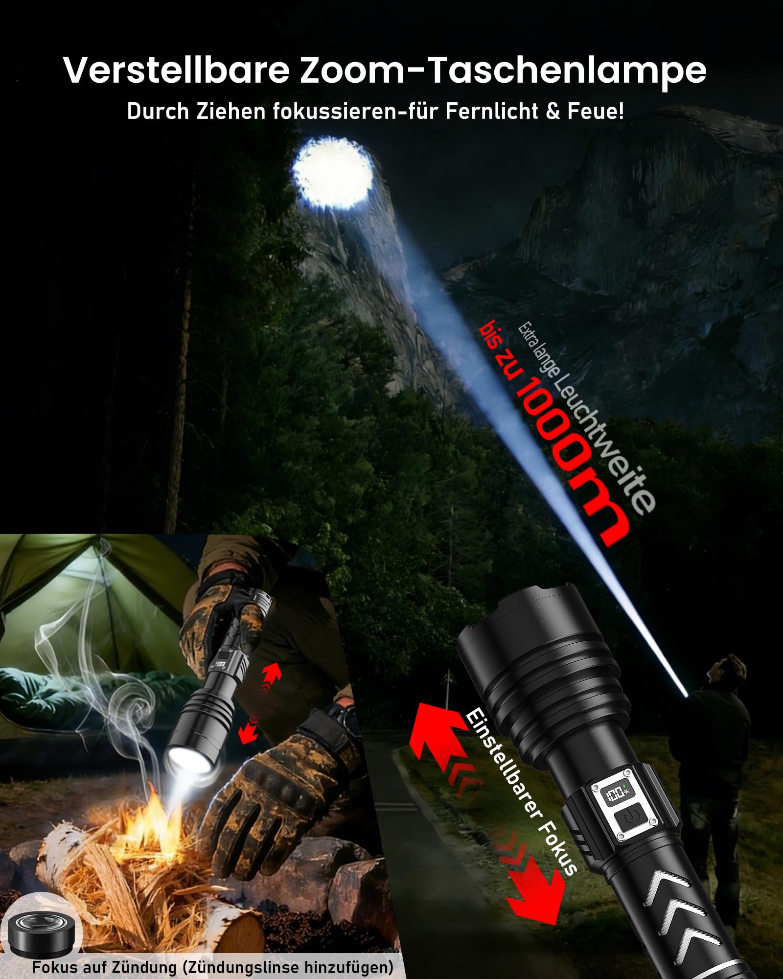 Shadowhawk Lampe de poche LED rechargeable 1 000 000 lm extrêmement