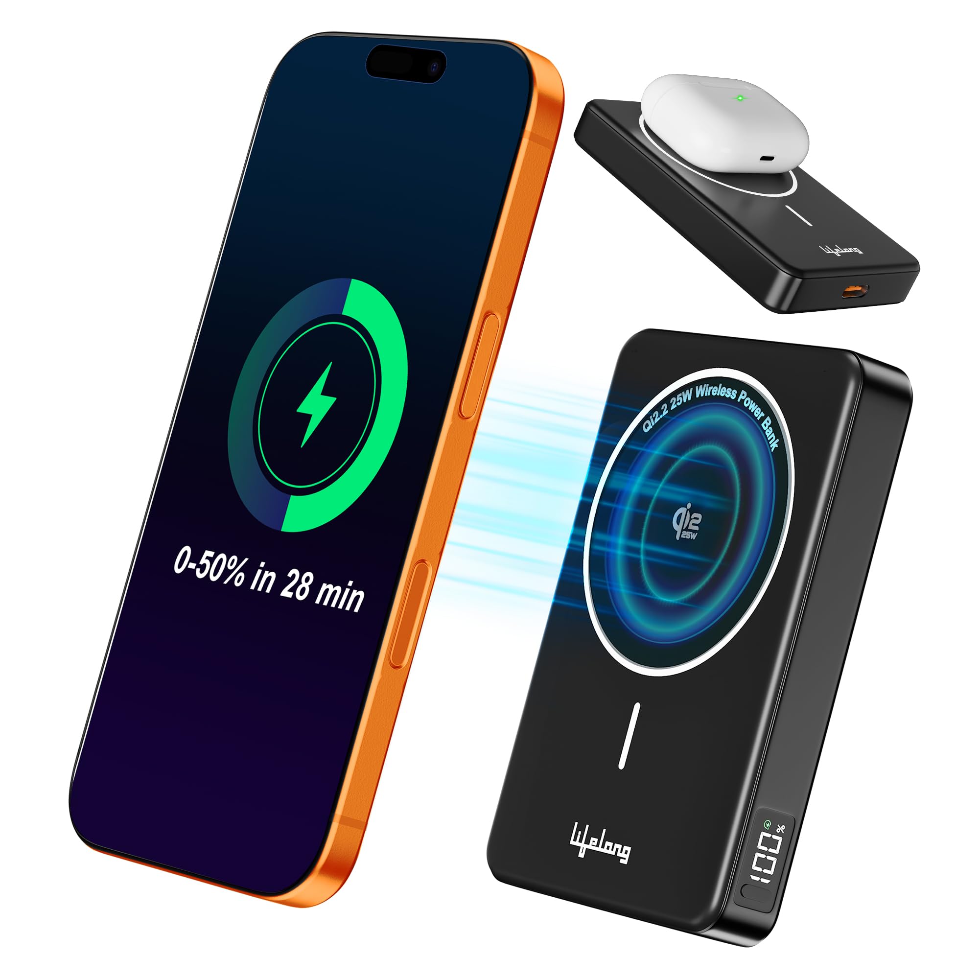 Lifelong Electronics Qi2.2 MagSafe 25W Fast Charging 10000mAh Power Bank | Latest Technology & Fastest Wireless Powerbank | Also Supports 45W Wired Fast Charging | LED Display | Includes 100W Cable-image-47