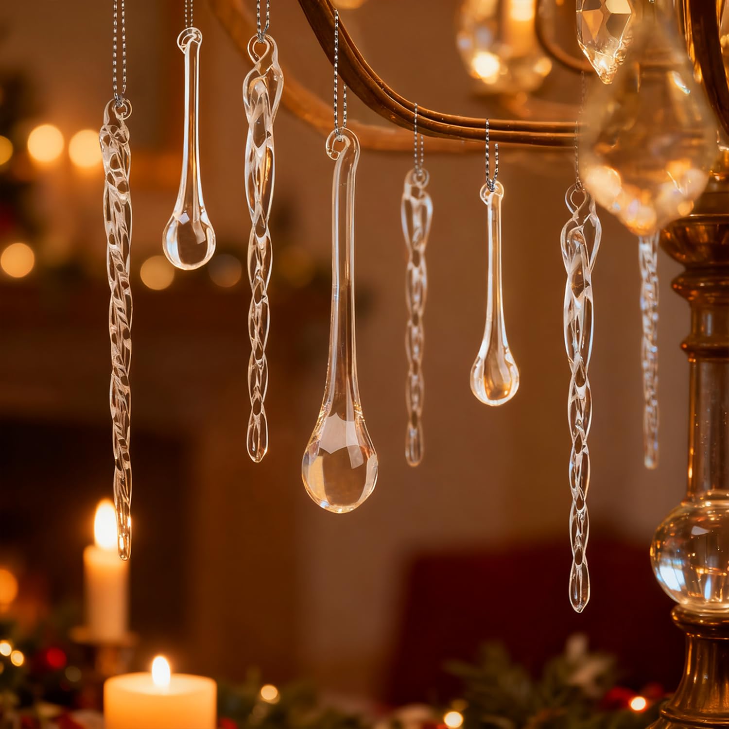 100 Stück handgefertigte Glas-Eiszapfen & Tropfenform, Weihnachtsschmuck