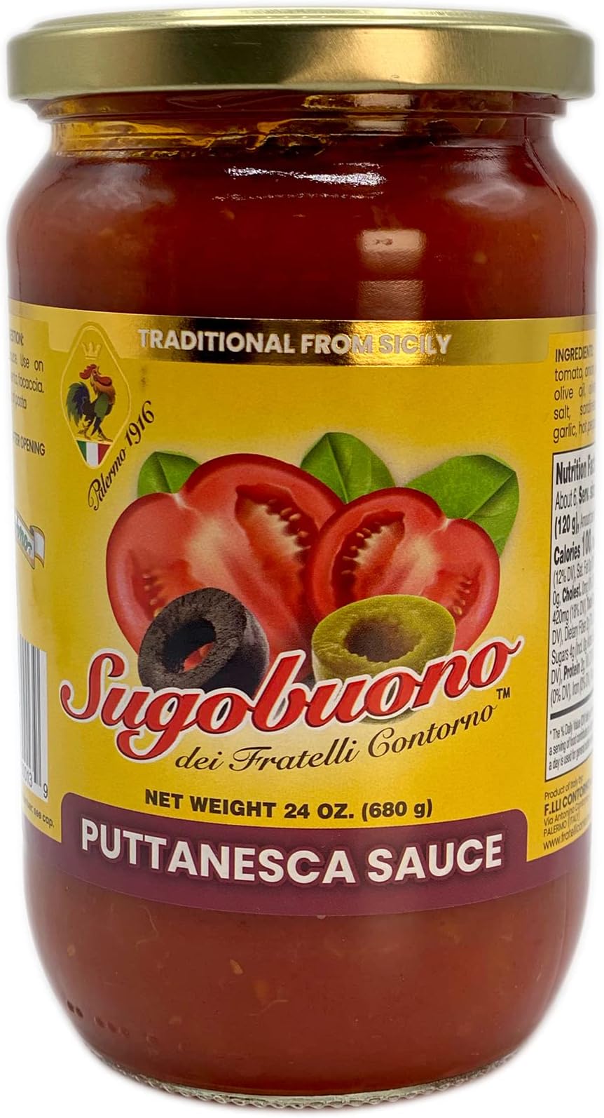 Sugobuono Sicilian Puttanesca Pasta Sauce Imported from Italy, All Natural, 24 oz