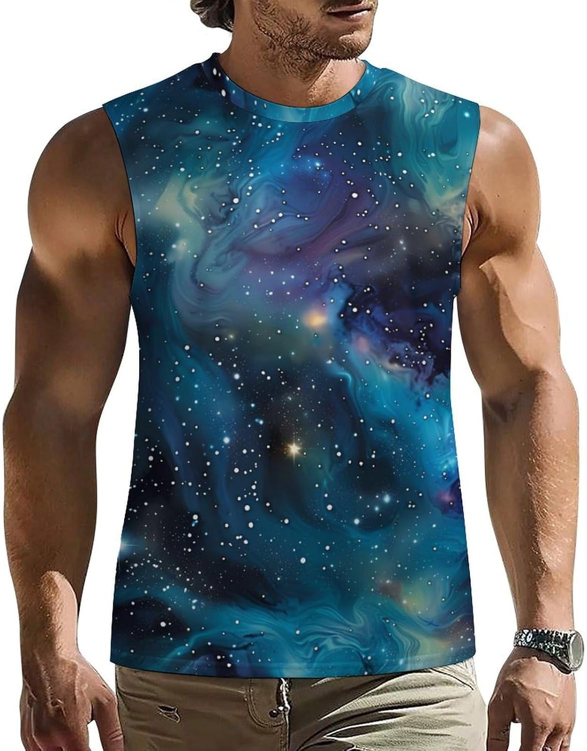 Galaxy Nebula Men Summer Sleeveless Crew Neck Top 5XL