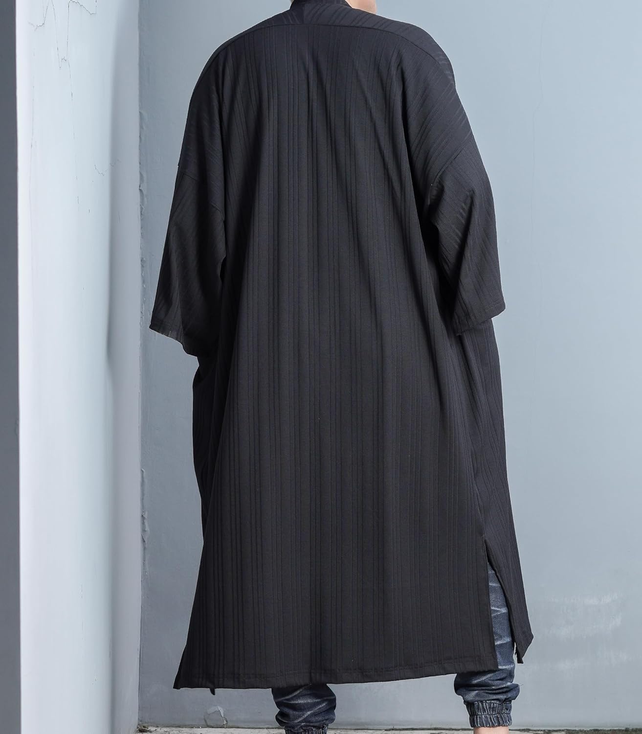 Men's Long Ribbed Kimono Cardigan Oversized Noragi Jacket Man Haori Sweater Yukata Knitted Robe - Image 3