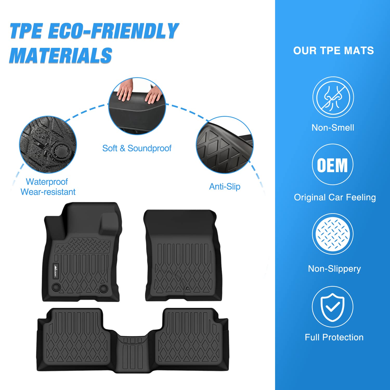 Nilight TPE Floor Mats for Ford Bronco Sport 4-Door 2021 2022 2023 2024 2025 All Weather Custom Fit Heavy Duty Floor Liners