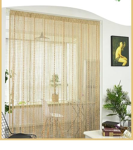 Devola Cortinas correderas, cortina de hilo, protección contra insectos, puerta de balcón, cortina de cuentas exterior, cordón decorativo para puertas o ventanas, 100 x 280 cm, champán, 1 unidad