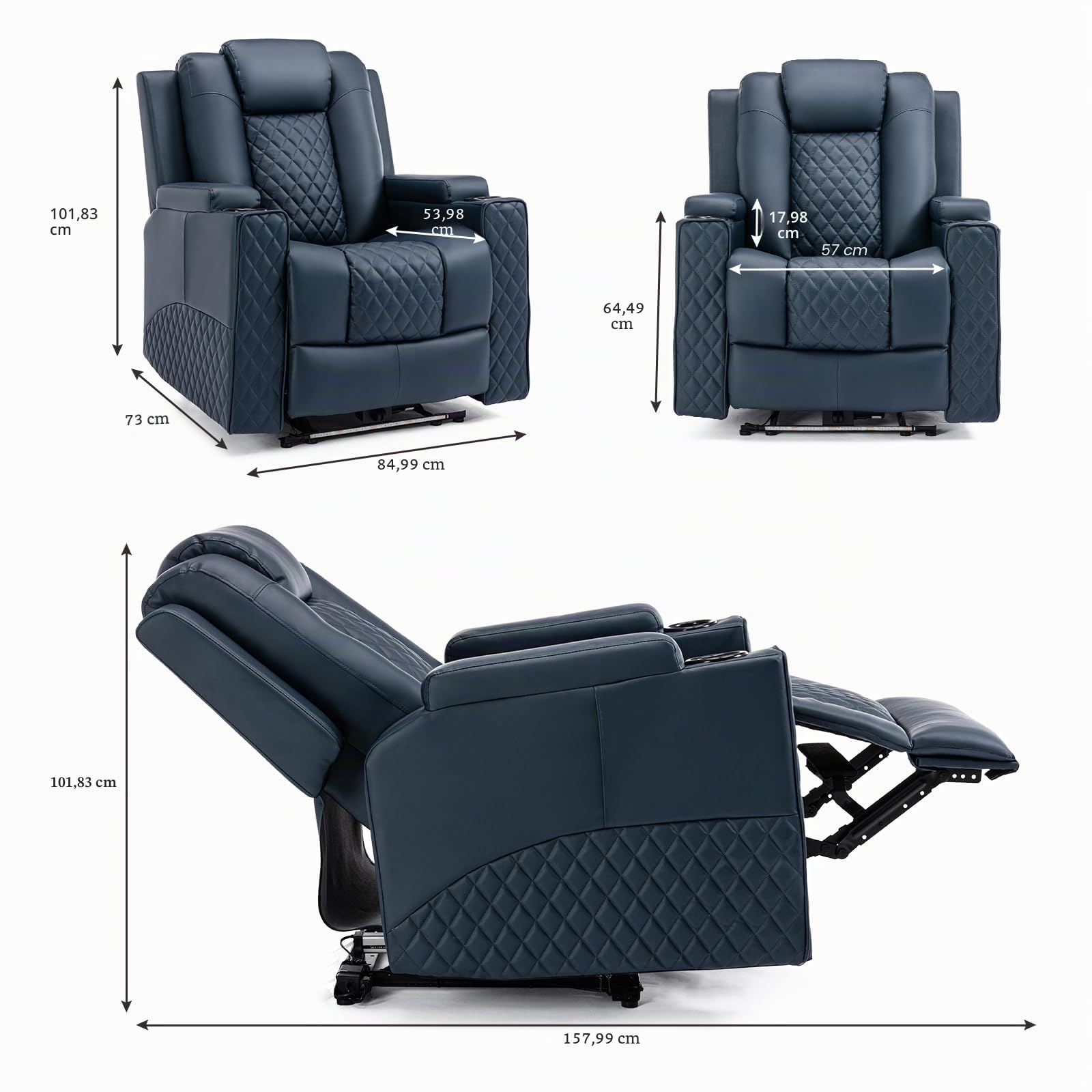 COMHOMA Sillon Relax Reclinable Sillón Relax Electrico Masaje Sillón Reclinable con LED, Función de Inclinación, Alón, Dormitorio, Cine en Casa, Azul