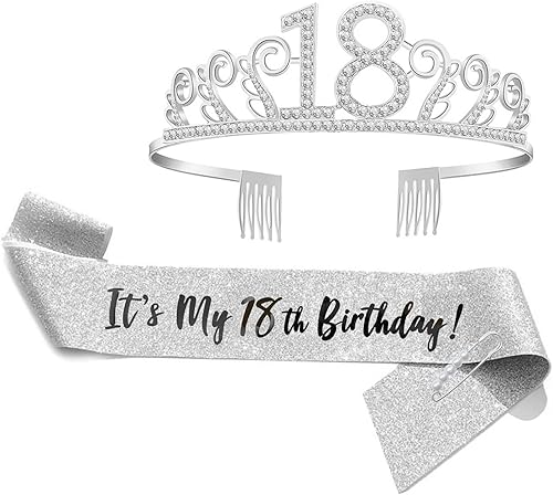 Juego de tiara de banda y diamantes de imitación para cumpleaños número 18, regalos de cumpleaños de 18 años para ella, decoraciones de fiesta para