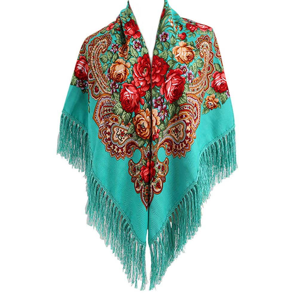 Women's Traditional Scarf Wrap Tassel Shawl With Fringes - Retro Floral Printing Neck Head Poncho