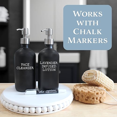 Miniatura 3 de Cornucopia Brands Botellas de vidrio negro de 16 onzas con bombas de acero inoxidable (paquete de 2); Boston Round recubierto de negro;