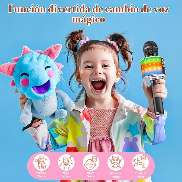 Foto 2 de 7 de Ankuka Micrófono Karaoke Bluetooth Micrófono Inalámbrico Karaoke Micrófono Niña con Luces LED Regalo Juguetes…