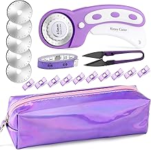 Rotary Cutter Set, 45mm Rotary Fabric Cutter Kit with 5 Extra Blades, 10 Sewing Clips, Tape Measure, Yarn Scissors and Storage Bag for as Sewing, Quilting, Cutting, Crafting and Patchworking