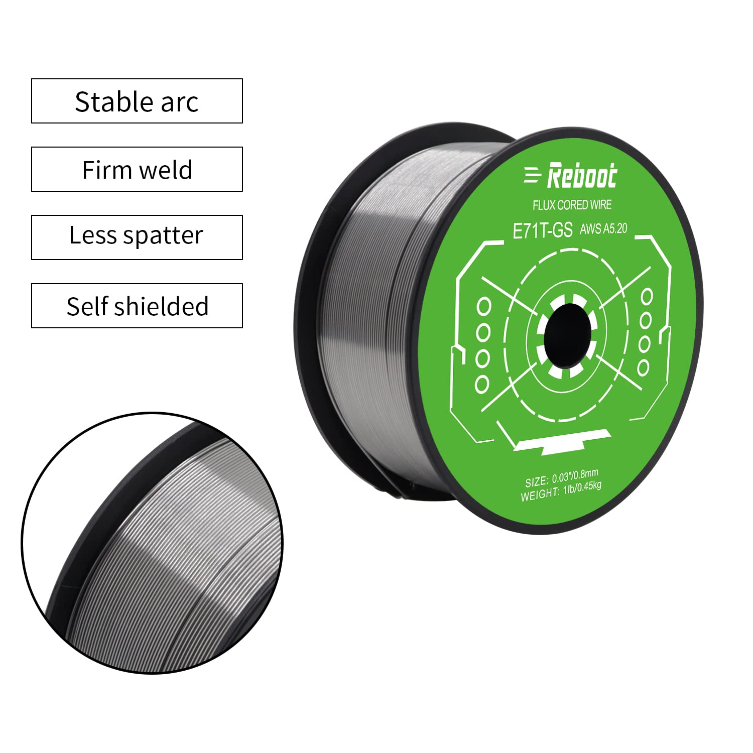 Reboot Filo animato MIG 0.8MM 0.5kg filo di saldatura E71T-GS saldatura ad arco schermato con gas FCAW per saldatrice filo animato senza gas