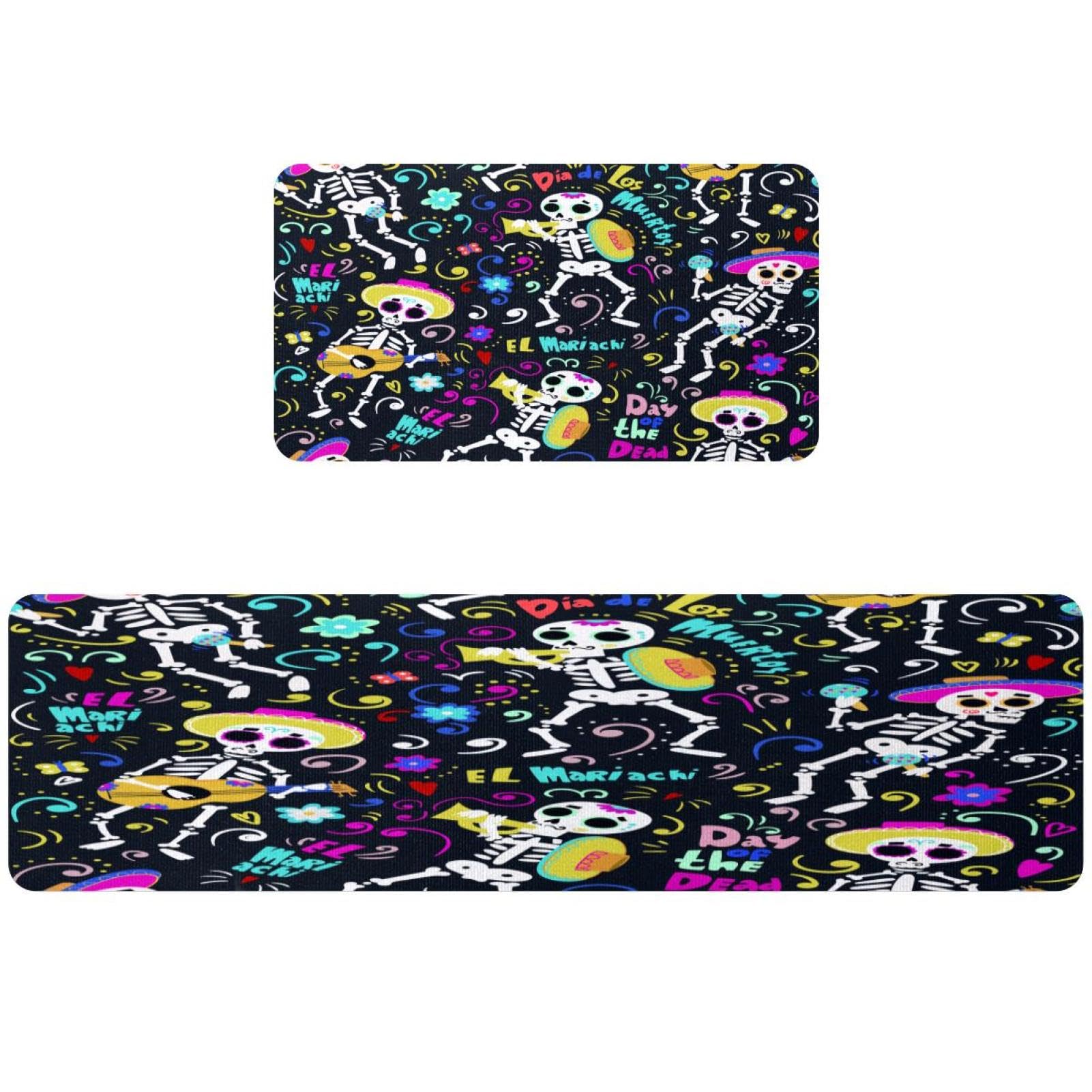 Tapete de cocina antideslizante y absorbente, juego de 2 piezas lavables estilo calaveras