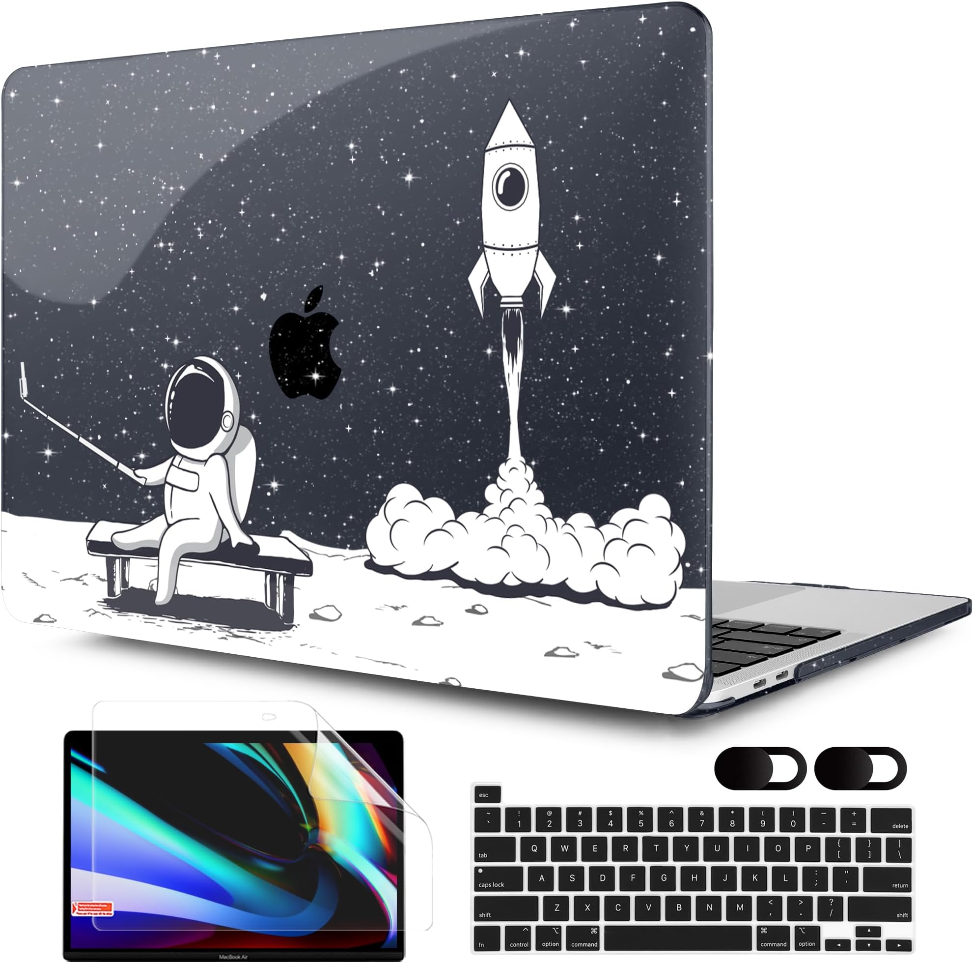 MEEgoodo Case for MacBook Pro 13 inch Case with M2 Chip 2022 2021 2020 New A2338 M1 A2251 A2289, Glitter Hard Shell with Keyboard & Camera Cover Compatible with 13 inch MacBook Pro, Astronaut Rocket
