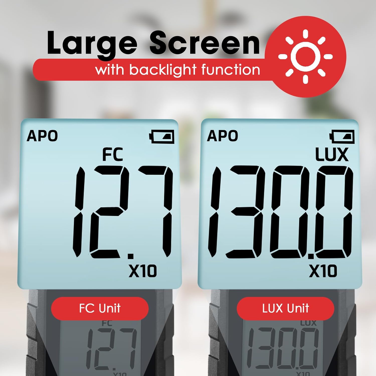 Diagram explaining measurement range multipliers X10 and X100 for the Digital Light Meter.
