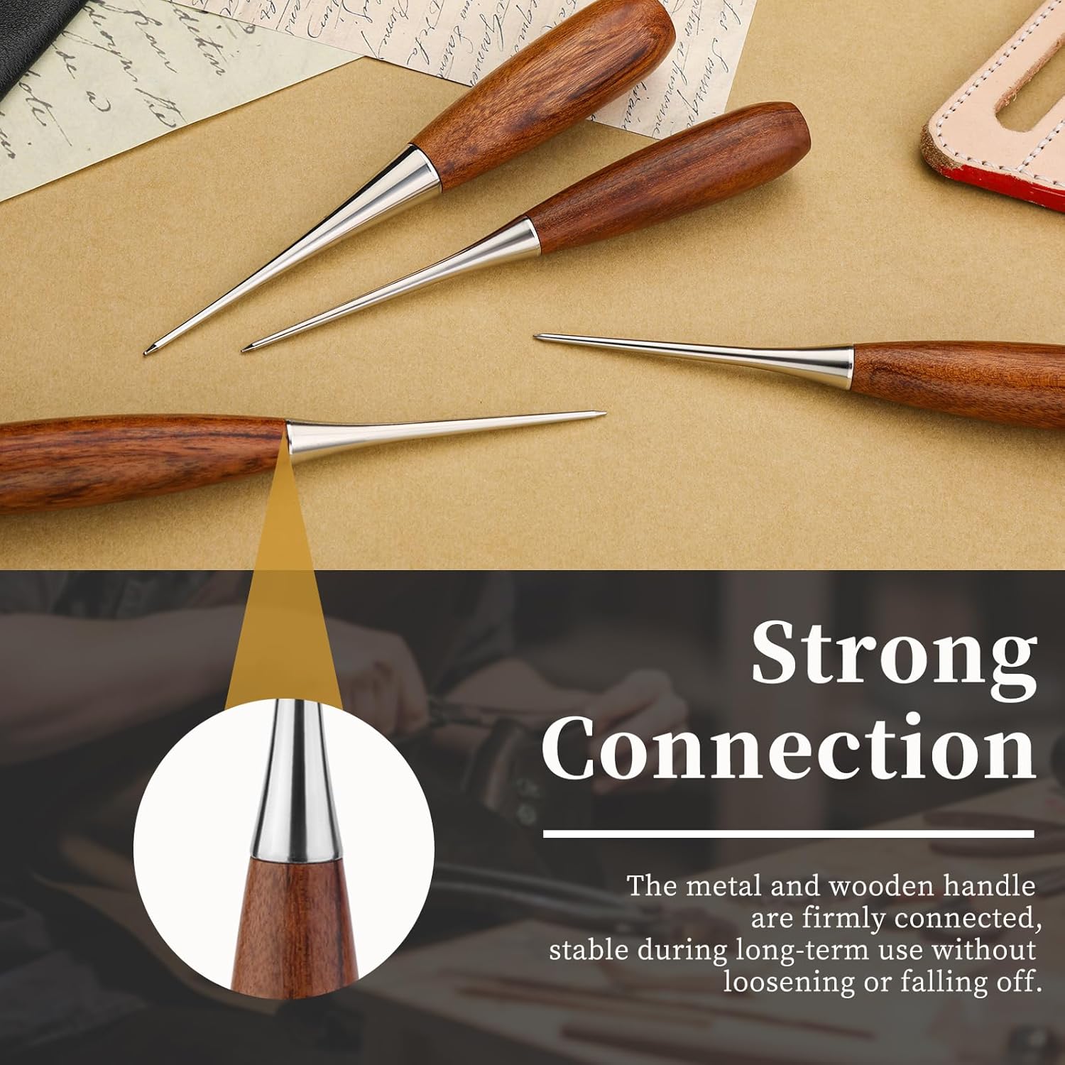 3 PCS Sewing Awl, Leather Awl Tool Tools with Wooden Handle, Scratch Awls, Leather Hole Punch Tool for Punching Stitching Book Binding Leather Craft