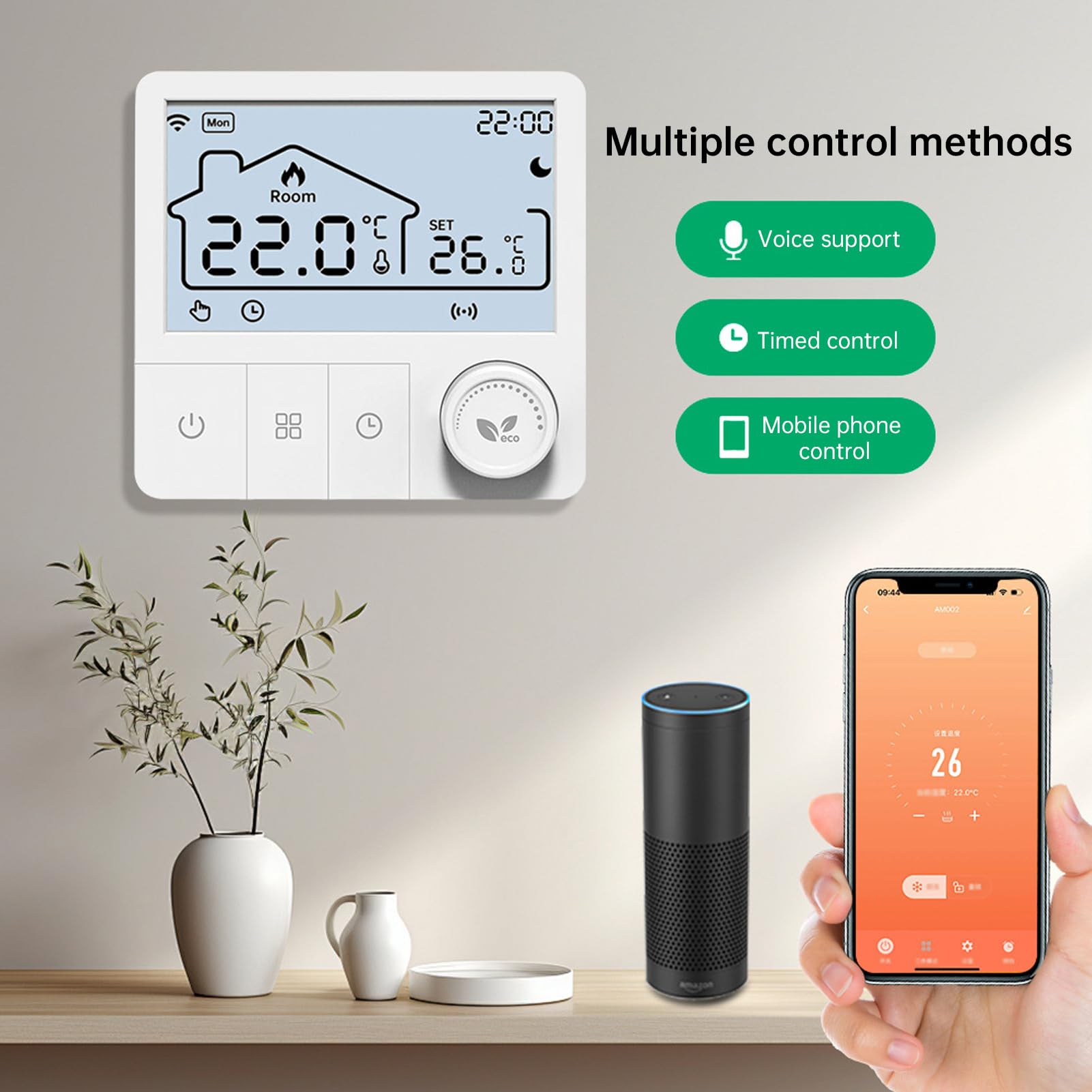 Inteligentny Termostat, łatwa Instalacja, Termostat Wtykowy, Regulator Temperatury, Elektryczny Cyfrowy Termostat, Ogrzewanie, Chłodzenie, Timer, Biały, Programowalne