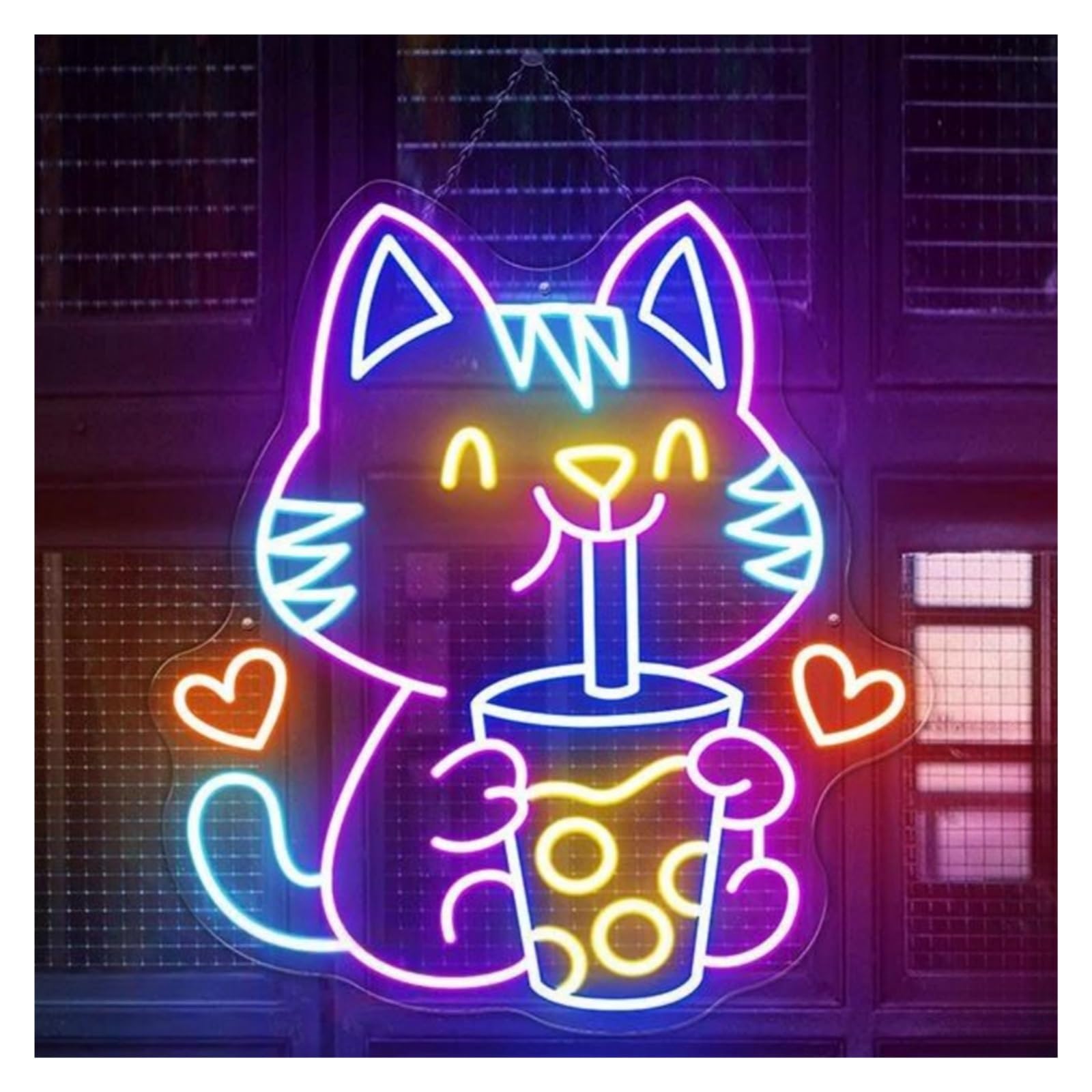 LEMST Signs Lamp Boba Tea Cat Neon Sign USB Powered Adjustable Brightness for Shop Coffee Bar Decoration Neon Light Opening 32cmx39cm(C)