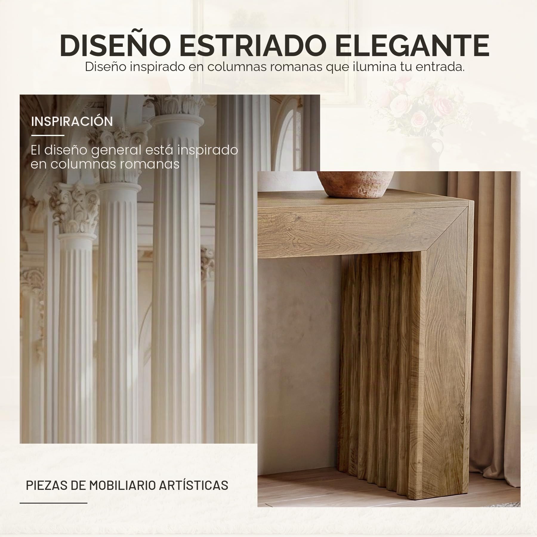 Tribesigns Mesa Consola, 160 cm Mesa de Entrada estriada con Patas de Columna Romana, Mesa Estrecha de sofá Estilo rústico detrás del sofá para Pasillo, vestíbulo, salón, Marrón