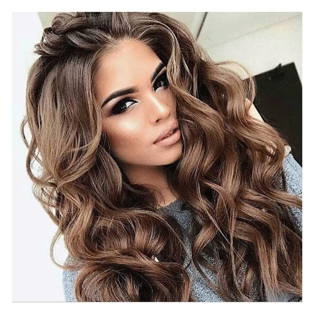 LIOONS Parrucca realistica Parrucca bionda riccia Lunga Parrucca voluminosa Traspirante Naturale da Donna Parrucca Sintetica 23 "Adatto per l'uso Quotidiano Parrucca a Testa Piena Eleganza Naturale