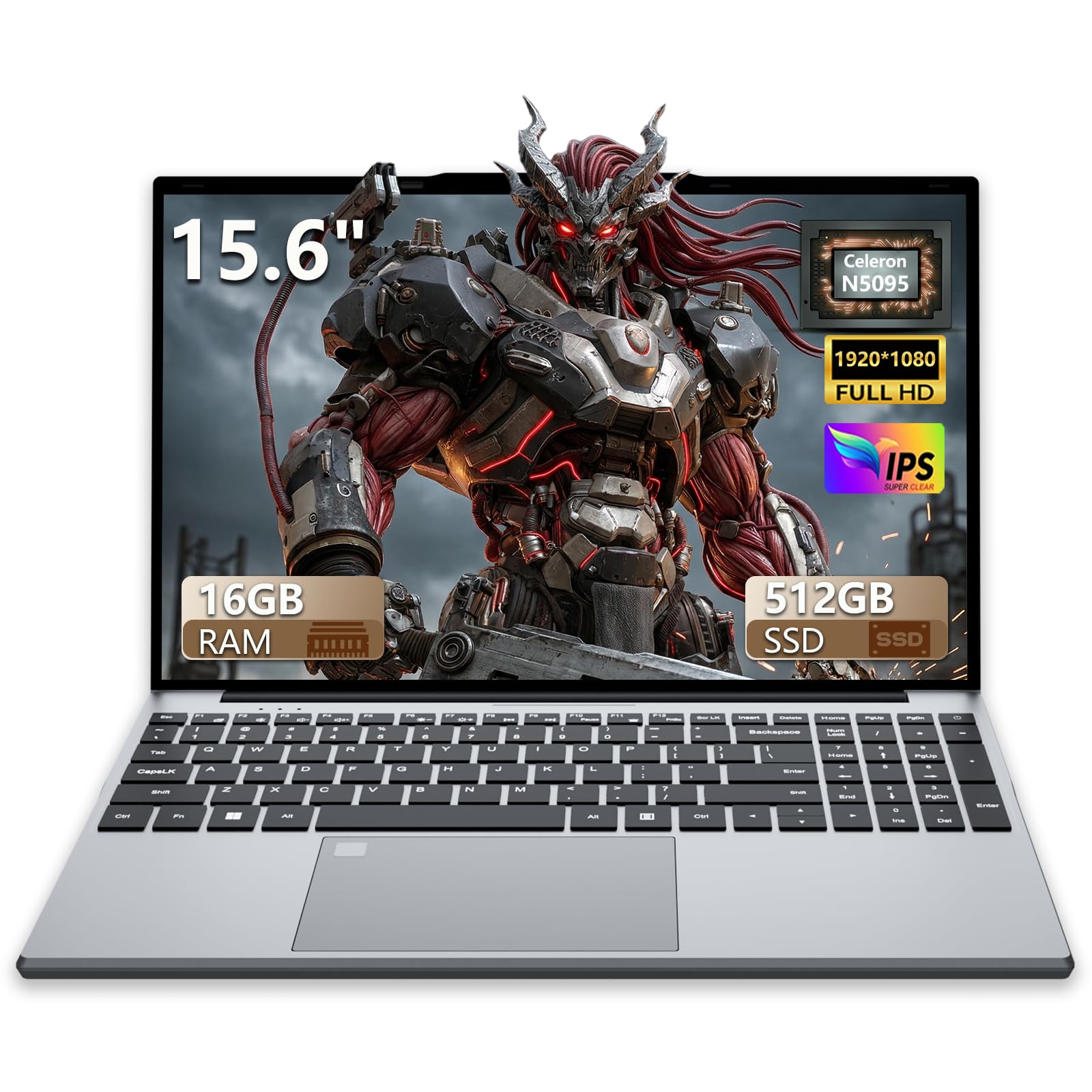 15,6 pulgadas Ordenador Portatil Win 11 PC Portatil 16GB RAM 512GB SSD - Laptop Celeron N5095 Graficos UHD - Computadora Portatil 1920*1080 FHD Pantalla Teclado numerico retroiluminado/Touch ID