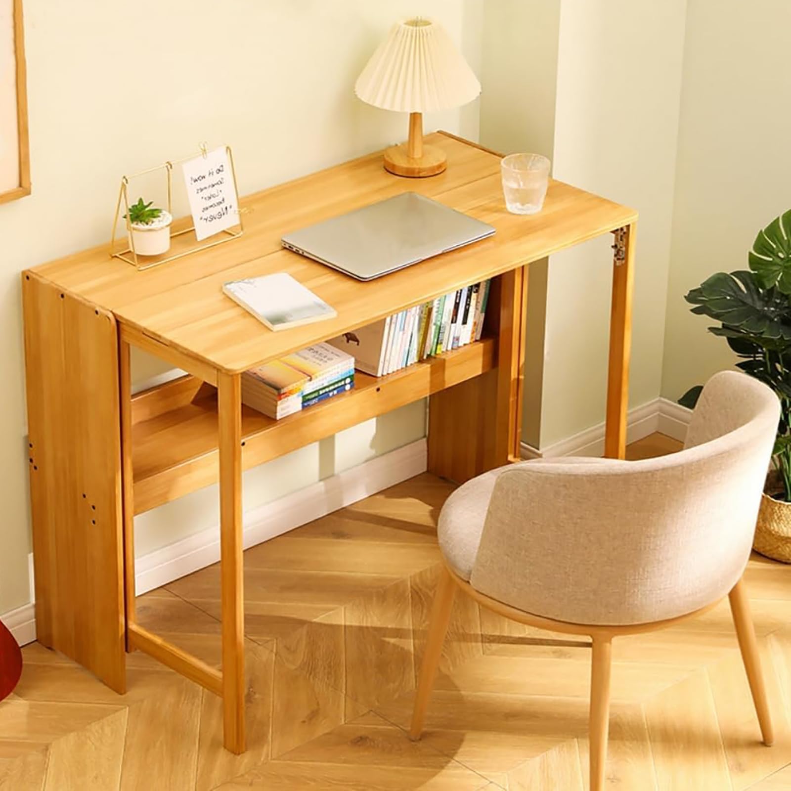 Table pliante en bambou naturel de 103cm avec huche de rangement intégrée