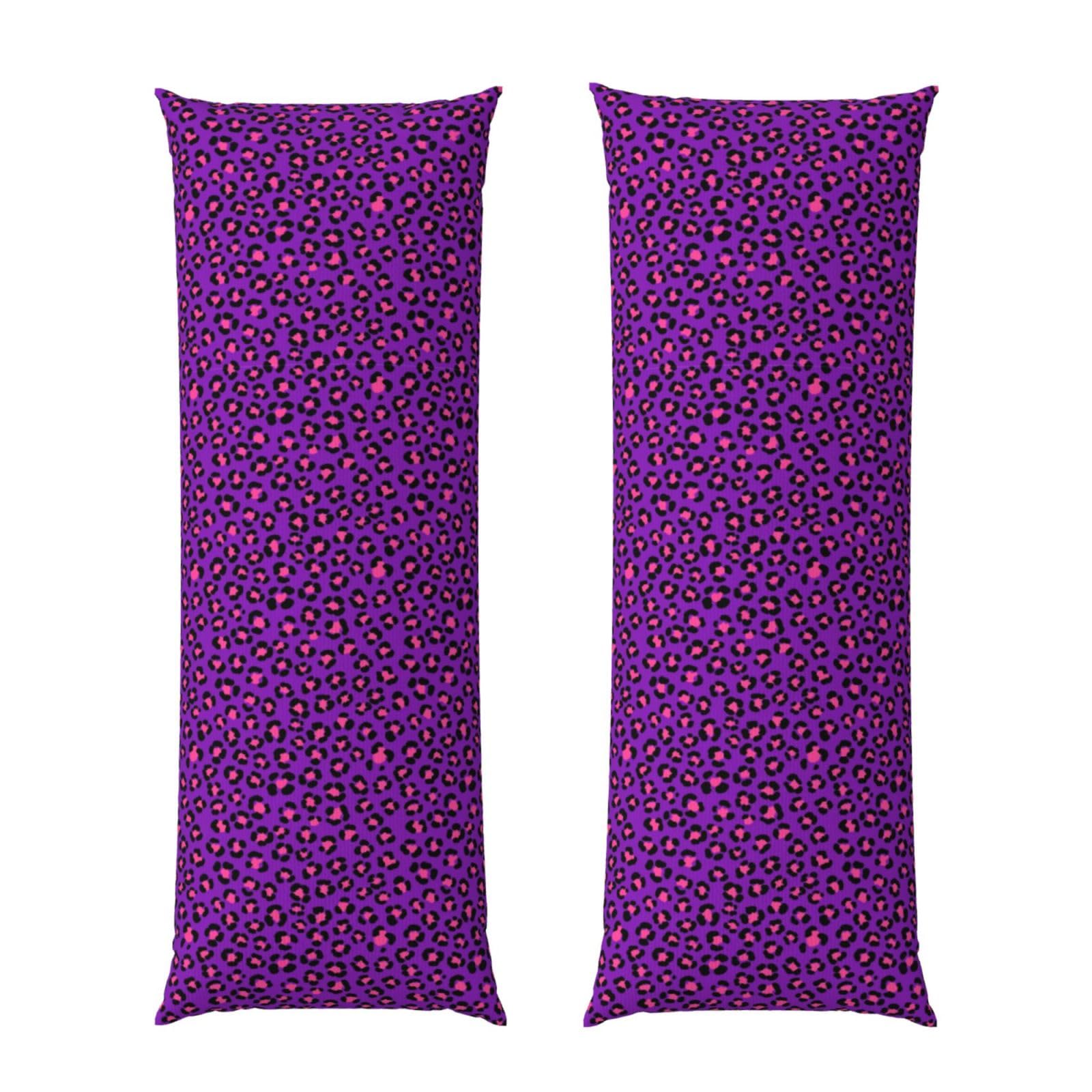 Body Pillow Cover 20x60 Neon Purple Pink Leopard Print 80S 90S Style, Soft Microfiber Long Pillowcase with Zipper Closure, Breathable Protector for Bedroom Sofa Couch Sleeping