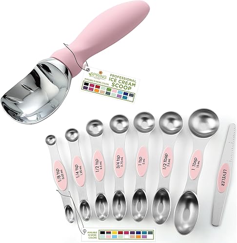 Spring Chef Juego de cucharas de helado y cucharas medidoras magnéticas - Limonada rosa