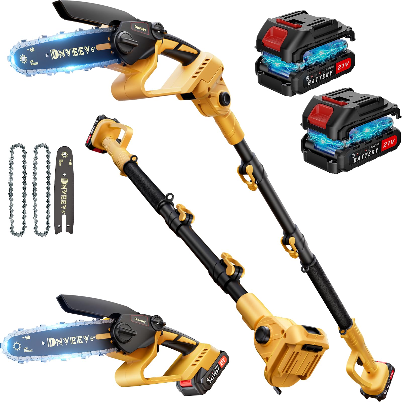 Snoonwee Cordless Pole Saw & Mini Chainsaw, 2-in-1 Lightweight Electric Pole Saw for Tree Trimming, Battery Powered with Brushless Motor, 2x2.0Ah Batteries (SN3014)