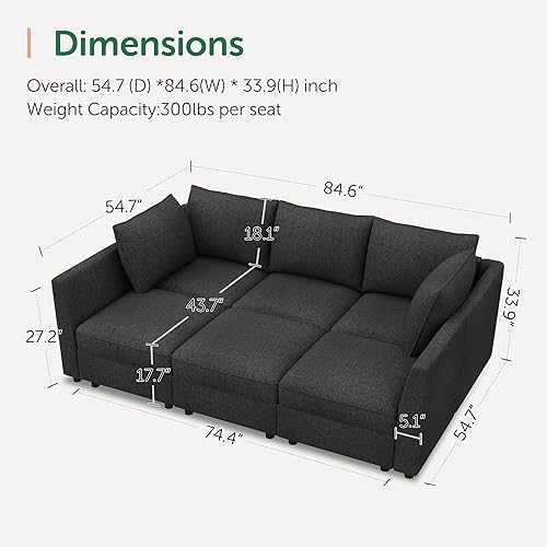 Miniatura 2 de HONBAY Sofá modular modular con sofá modular de almacenamiento, sofás convertibles para sala de estar, color gris lino