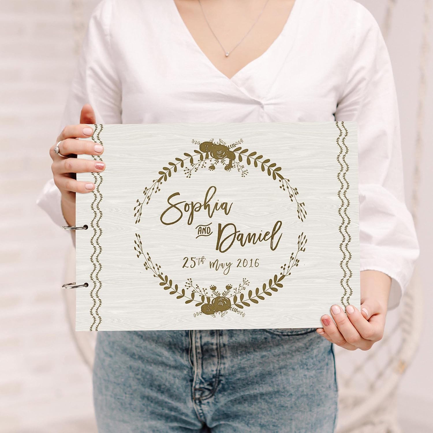 Darling Souvenir Personalized Engraved Laser Cut Wedding Guest Book Wooden Cover Sign-in Book Registry Guestbook Scrapbook-X2