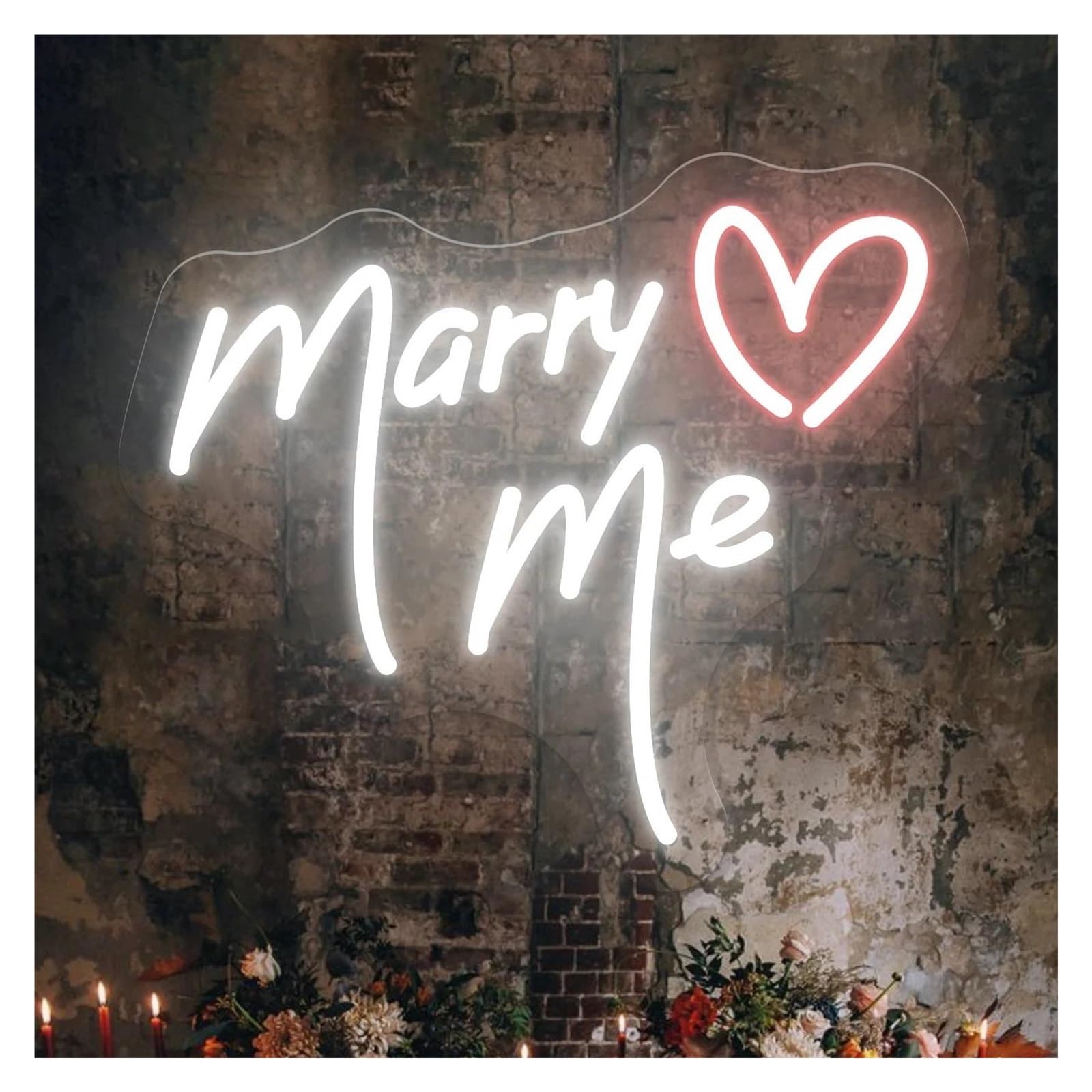 Xenite Style 4 Hanging Art Neon Signs Marry Me With Heart Neon Sign Led Light For Engagement Party Marriage Proposal Wedding Wall Decor Dimmable Illuminated Lamp 50Cmx43cm