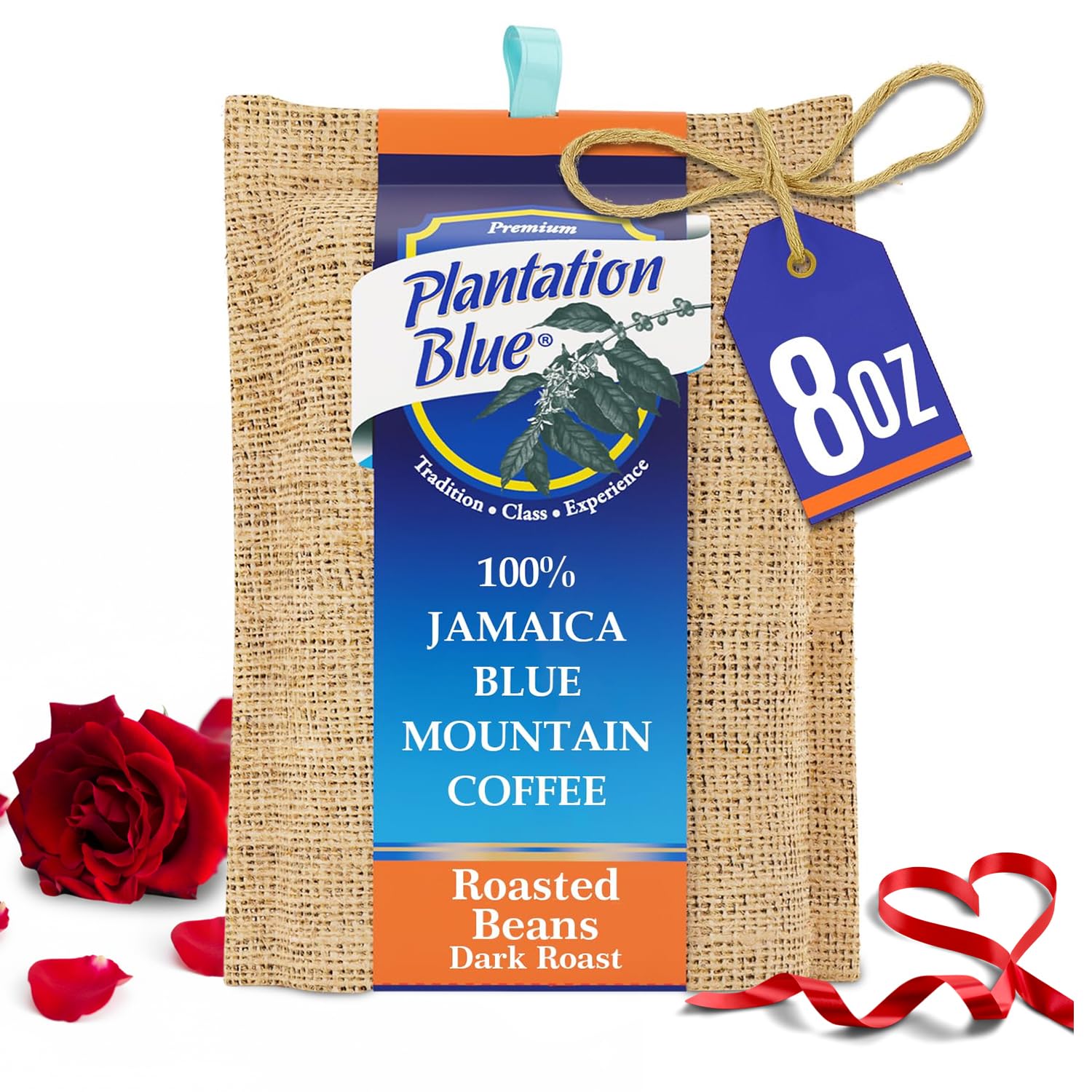 Plantation Blue 100% Blue Mountain Coffee, Dark Roast, Whole Bean, Premium Jamaican Coffee, 8oz
