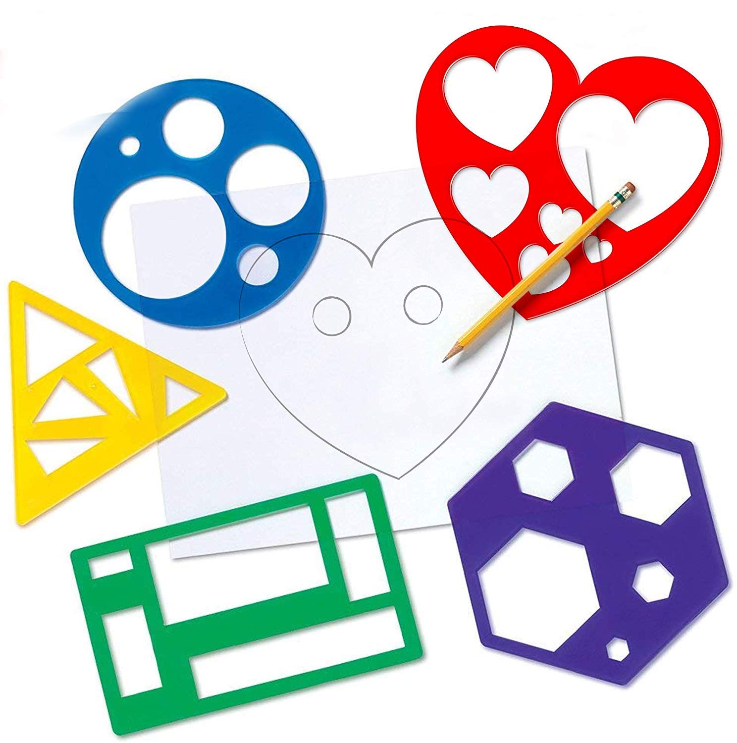 Math Geometric Shape Stencil Set Of 5 Learning Kit Montessori Manipulatives Activities Game Toys For Kids, Multi