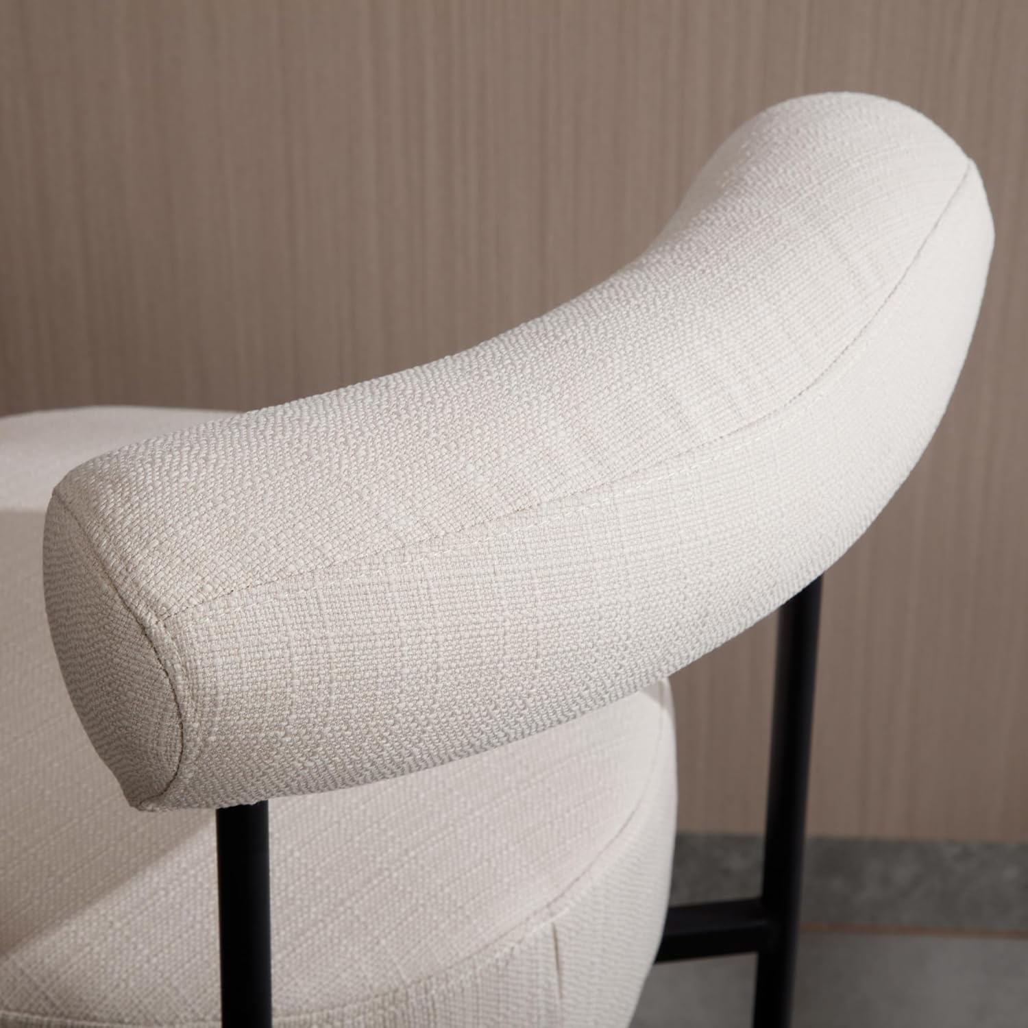 Shunzhi Beige Linen Counter Height Bar Stools Set of 4, Modern Boucle Barstools, Upholstered Counter Stools with Open Back/Metal Legs for Kitchen Island/Home Bar/Bistro,26''